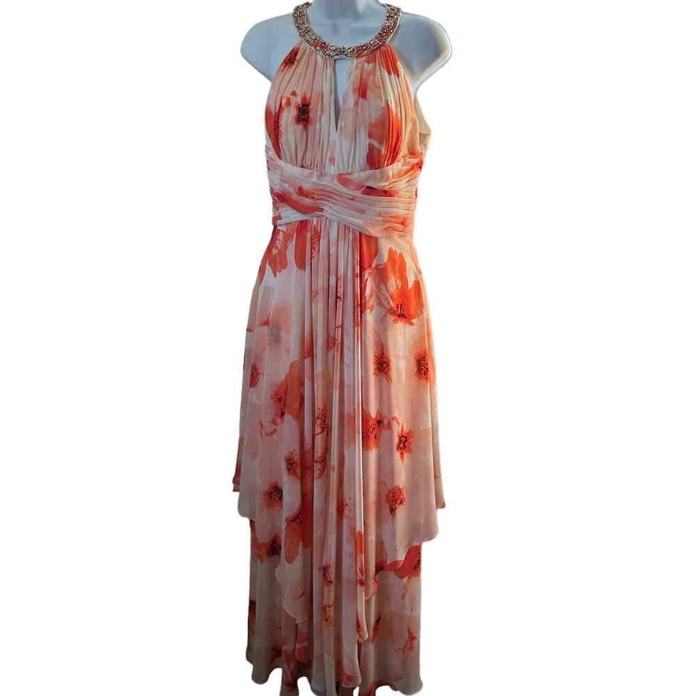 Eliza j fairycore floral romantic layer flowy maxi sz 4 dress whimsical coral - Picture 1 of 16
